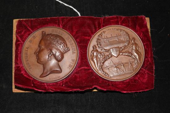 A pair of scarce bronze medals by G. G. Adams, 1869, commemorating the opening of Blackfriars Bridge and Holborn Viaduct, diameter 76mm